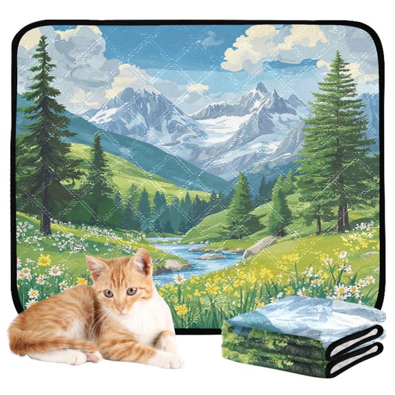 Washable Pet Pee Pads with Super Absorbent Reusable Training Pads for Dogs & Cats Summer Mountains