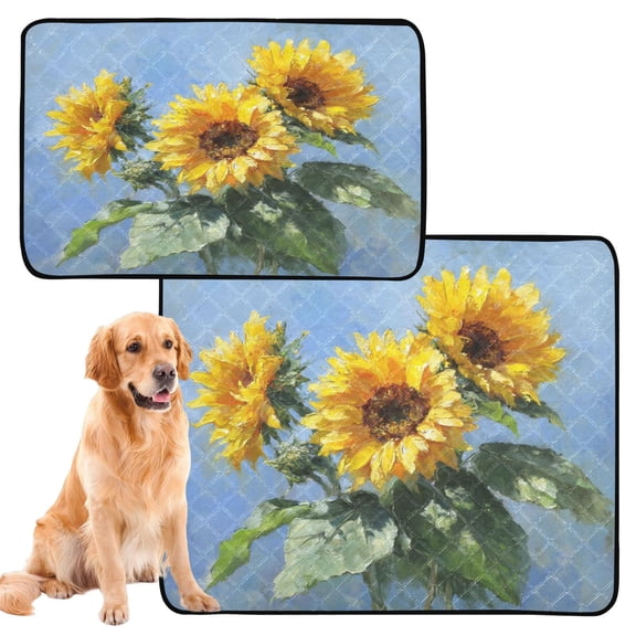 Washable Pet Pee Pads with Super Absorbent Reusable Training Pads for Dogs & Cats Sunflowers Painting