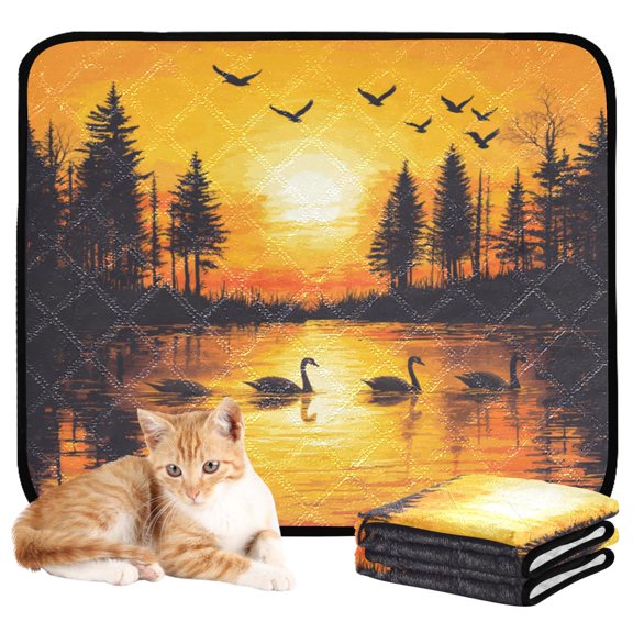 Washable Pet Pee Pads with Super Absorbent Reusable Training Pads for Dogs & Cats Sunset with Swans on A Lake
