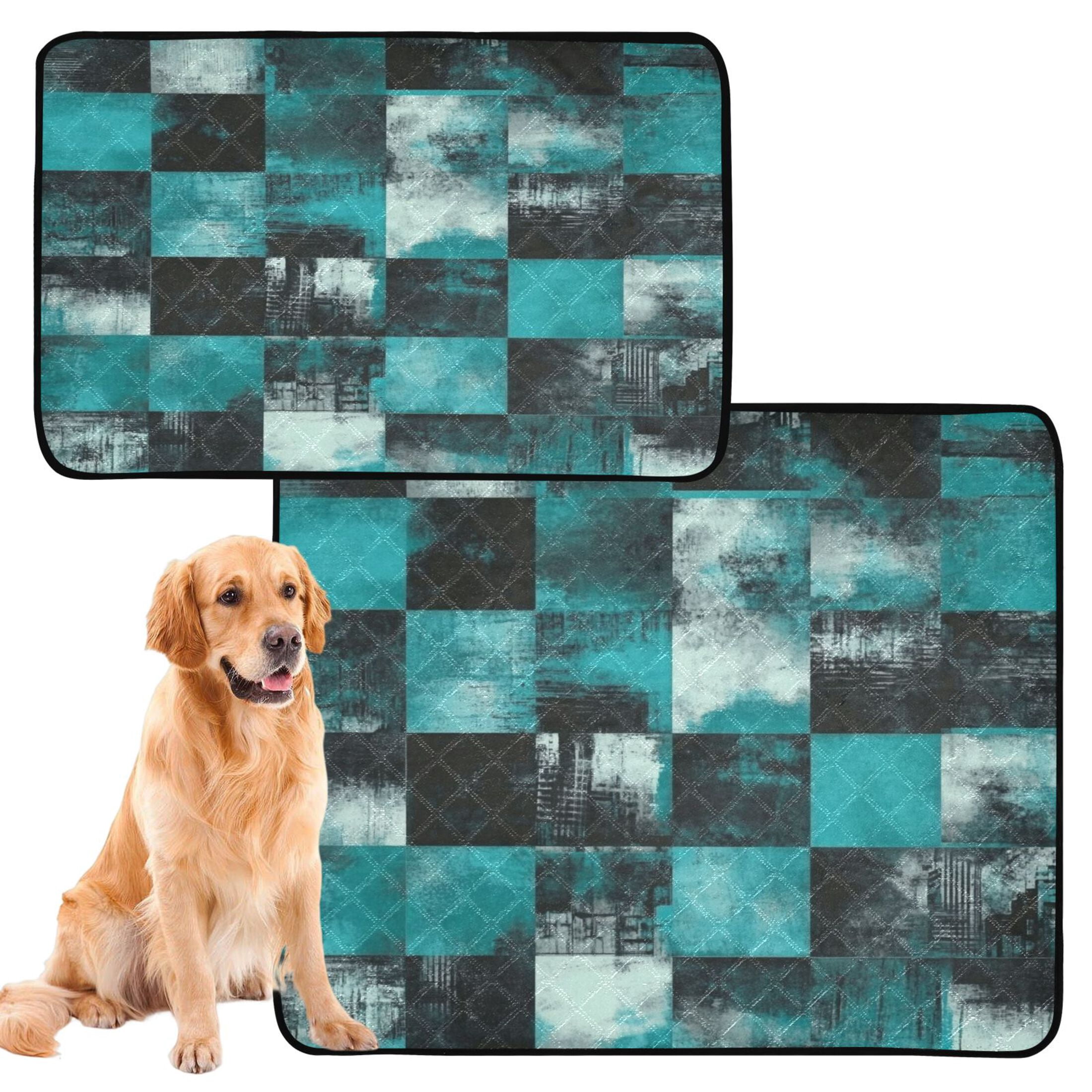Washable Pet Pee Pads with Super Absorbent Reusable Training Pads for Dogs & Cats Teal and Black Squares