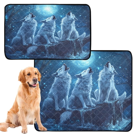 Washable Pet Pee Pads with Super Absorbent Reusable Training Pads for Dogs & Cats Three Blue Wolves