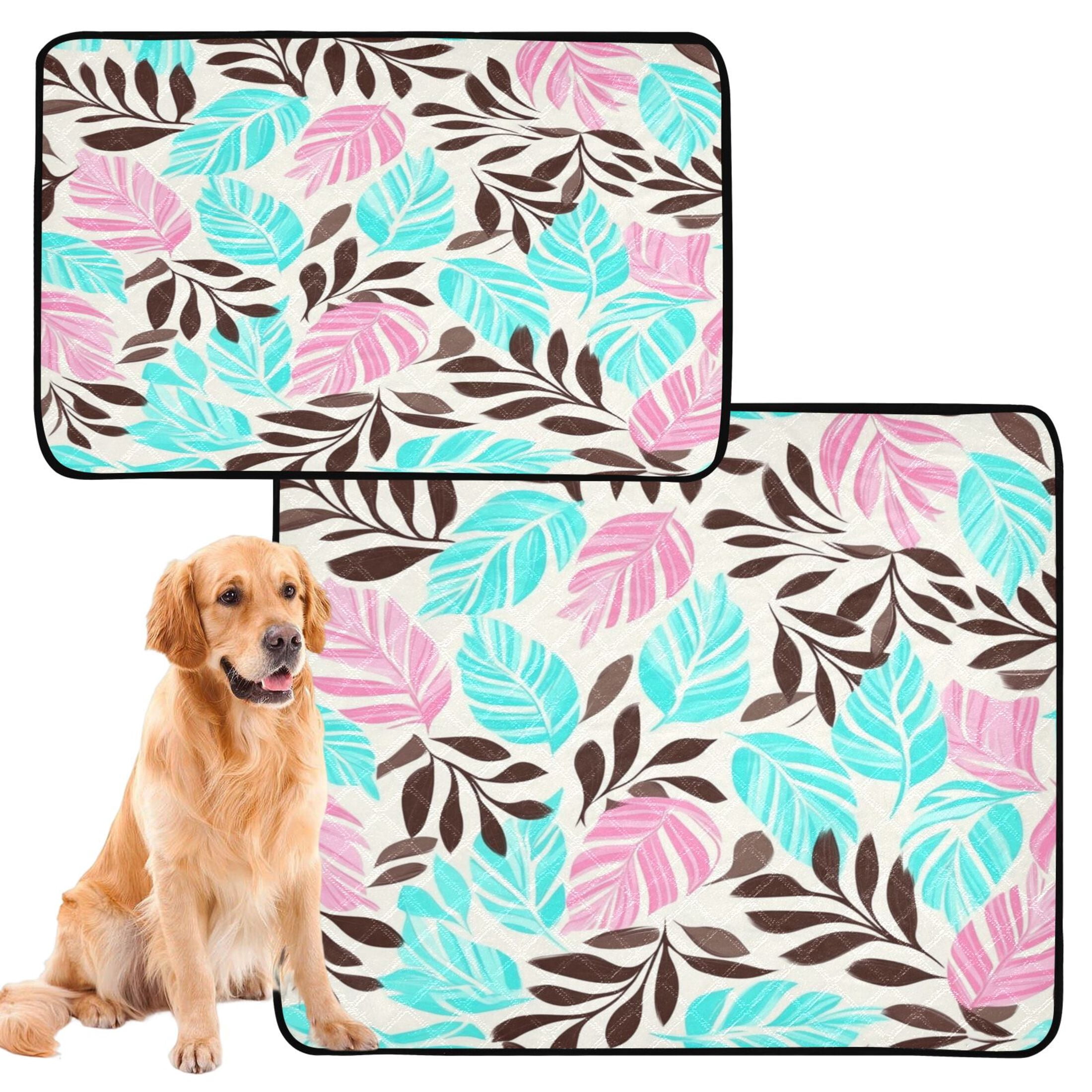 Washable Pet Pee Pads with Super Absorbent Reusable Training Pads for Dogs & Cats Turquoise and Brown Leaf Seamless