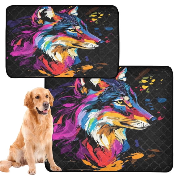 Washable Pet Pee Pads with Super Absorbent Reusable Training Pads for Dogs & Cats Vibrant and Colorful Wolf