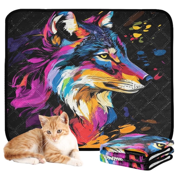 Washable Pet Pee Pads with Super Absorbent Reusable Training Pads for Dogs & Cats Vibrant and Colorful Wolf