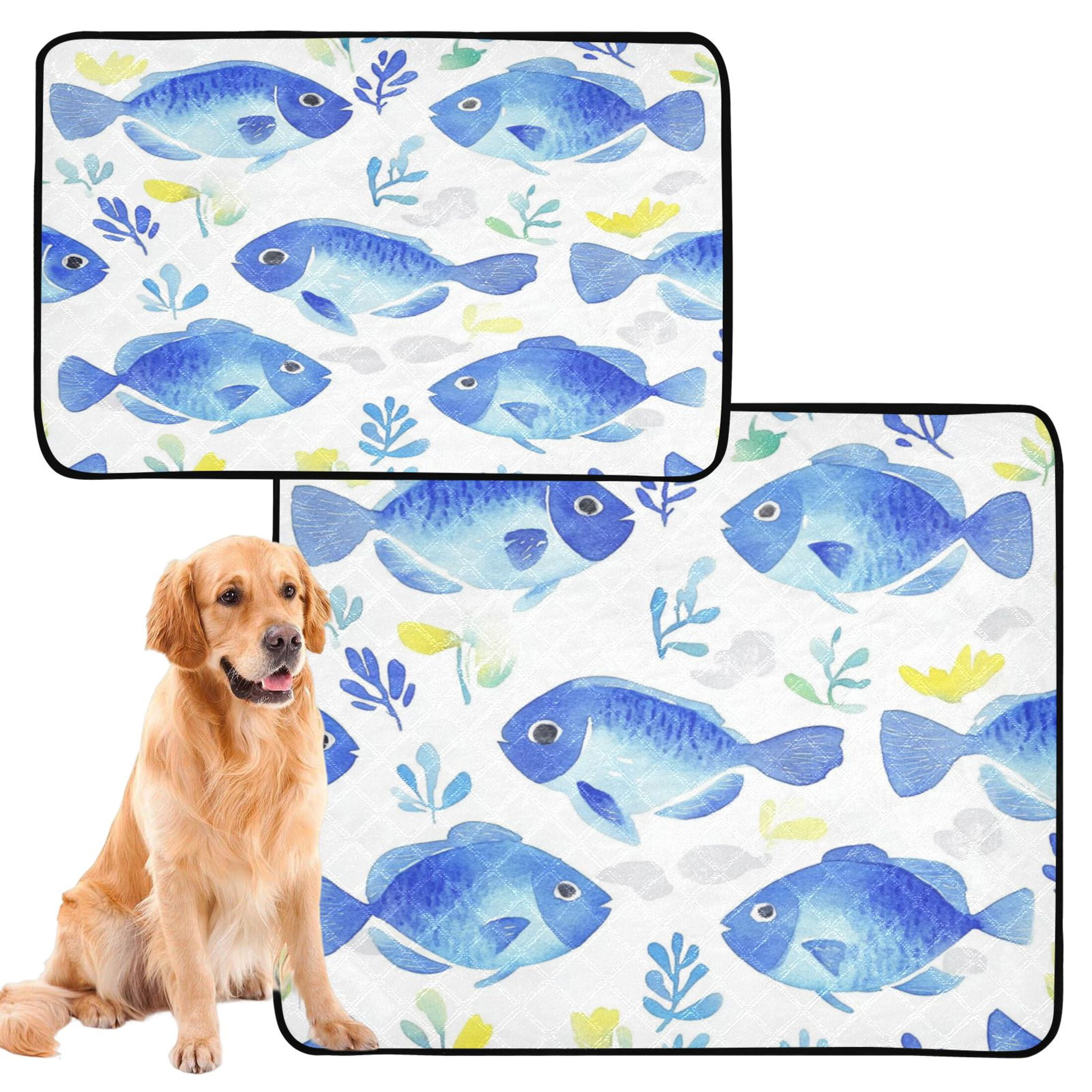 Washable Pet Pee Pads with Super Absorbent Reusable Training Pads for Dogs & Cats Watercolor Blue Fish