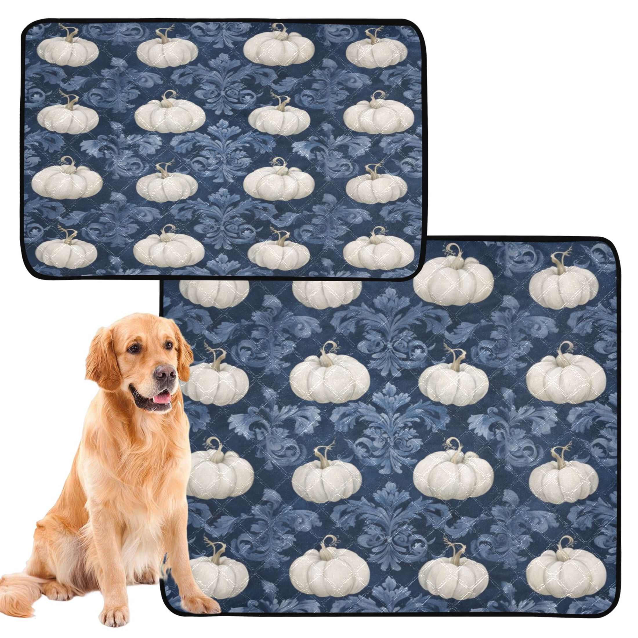 Washable Pet Pee Pads with Super Absorbent Reusable Training Pads for Dogs & Cats Watercolor White Pumpkins