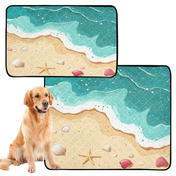 Washable Pet Pee Pads with Super Absorbent Reusable Training Pads for Dogs & Cats Waves and Seashells