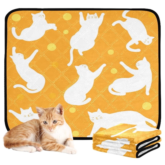 Washable Pet Pee Pads with Super Absorbent Reusable Training Pads for Dogs & Cats White Cat Silhouettes