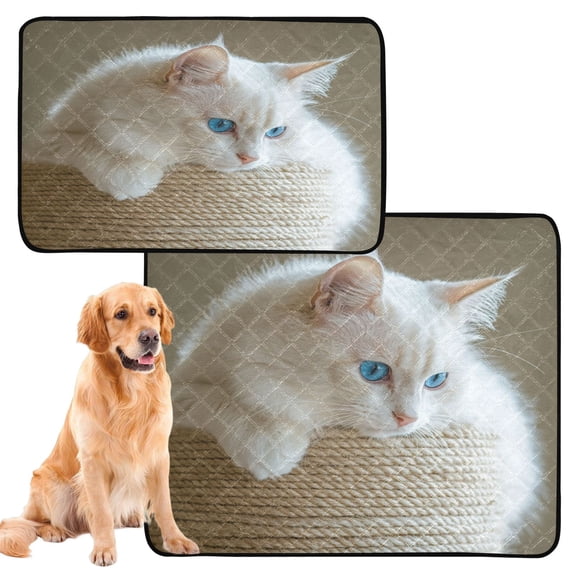 Washable Pet Pee Pads with Super Absorbent Reusable Training Pads for Dogs & Cats White Cat with Blue Eyes