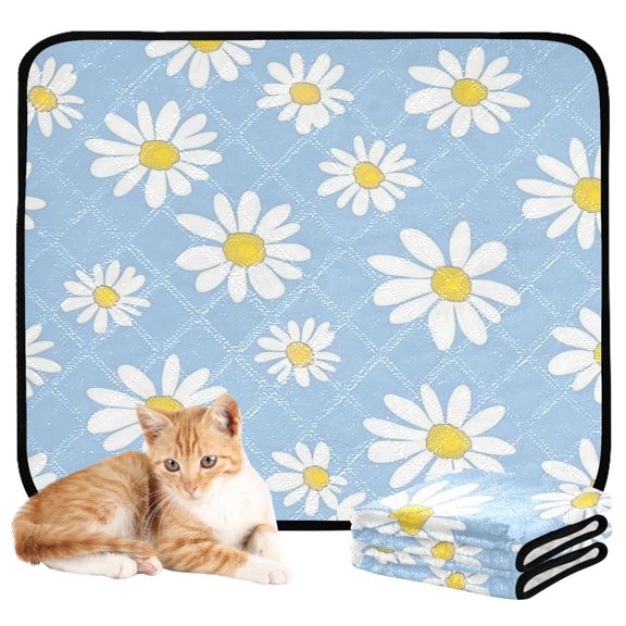 Washable Pet Pee Pads with Super Absorbent Reusable Training Pads for Dogs & Cats White Daisies Pattern