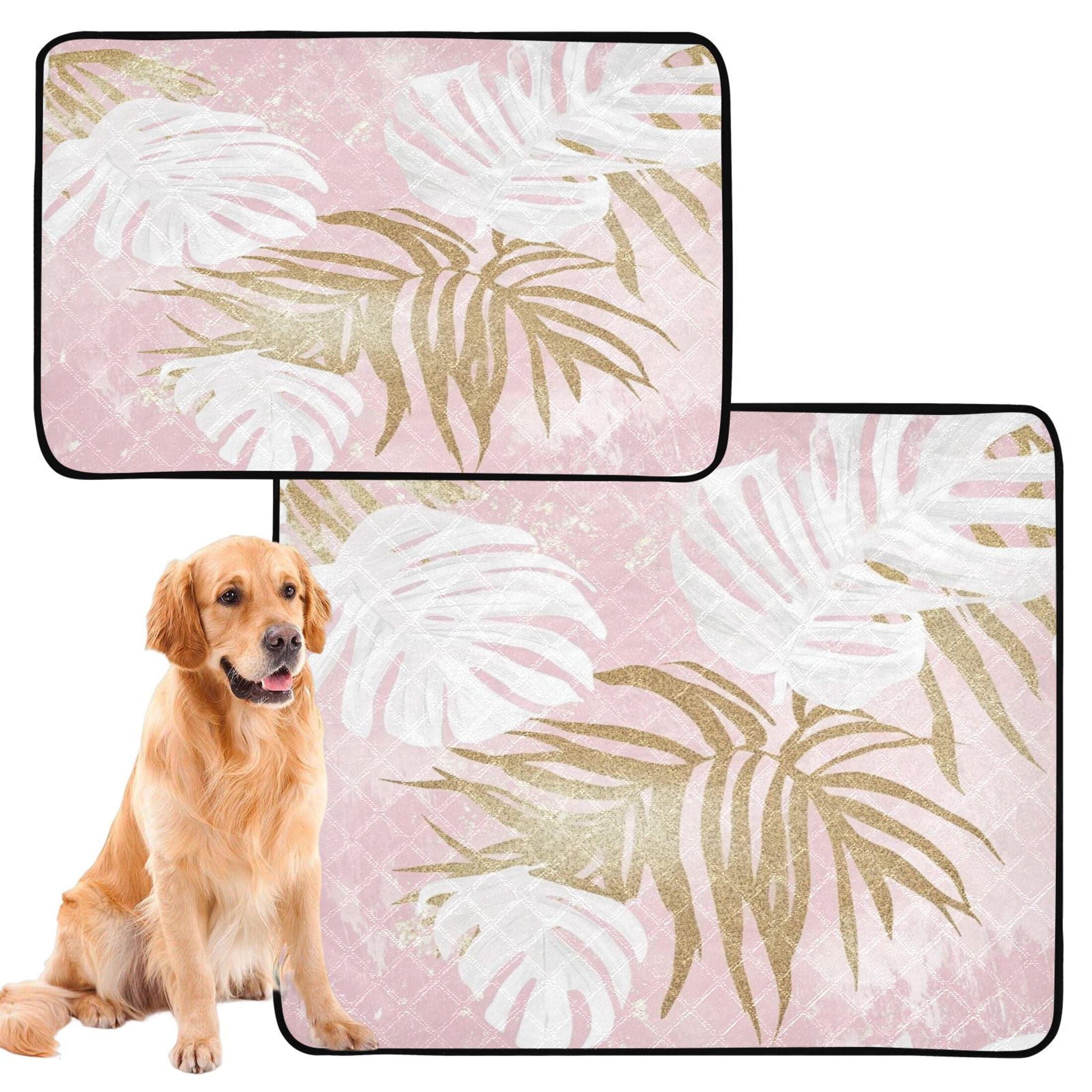 Washable Pet Pee Pads with Super Absorbent Reusable Training Pads for Dogs & Cats White Monstera Leaves