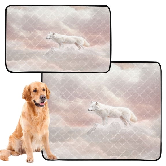 Washable Pet Pee Pads with Super Absorbent Reusable Training Pads for Dogs & Cats White Wolf on A Cloud