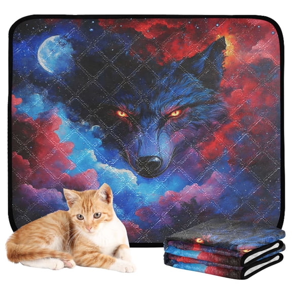 Washable Pet Pee Pads with Super Absorbent Reusable Training Pads for Dogs & Cats Wolf Face and Moon