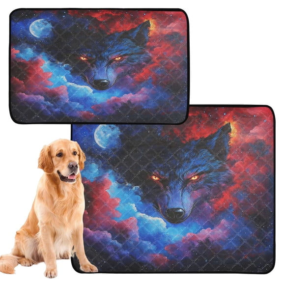 Washable Pet Pee Pads with Super Absorbent Reusable Training Pads for Dogs & Cats Wolf Face and Moon