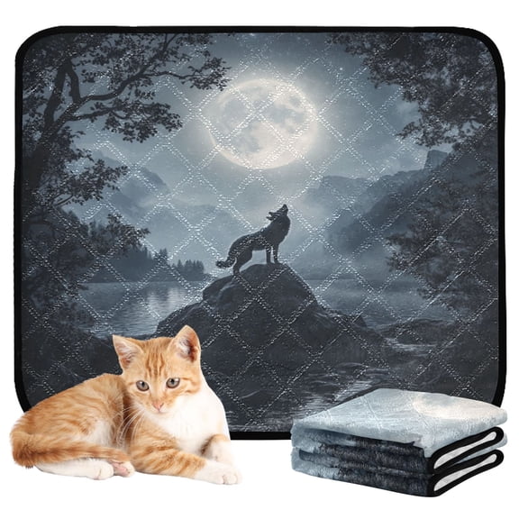 Washable Pet Pee Pads with Super Absorbent Reusable Training Pads for Dogs & Cats Wolf Howling at The Moon
