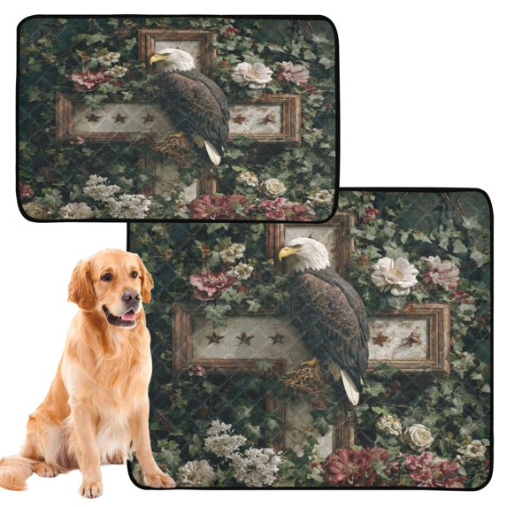 Washable Pet Pee Pads with Super Absorbent Reusable Training Pads for Dogs & Cats Wreath and Bald Eagle