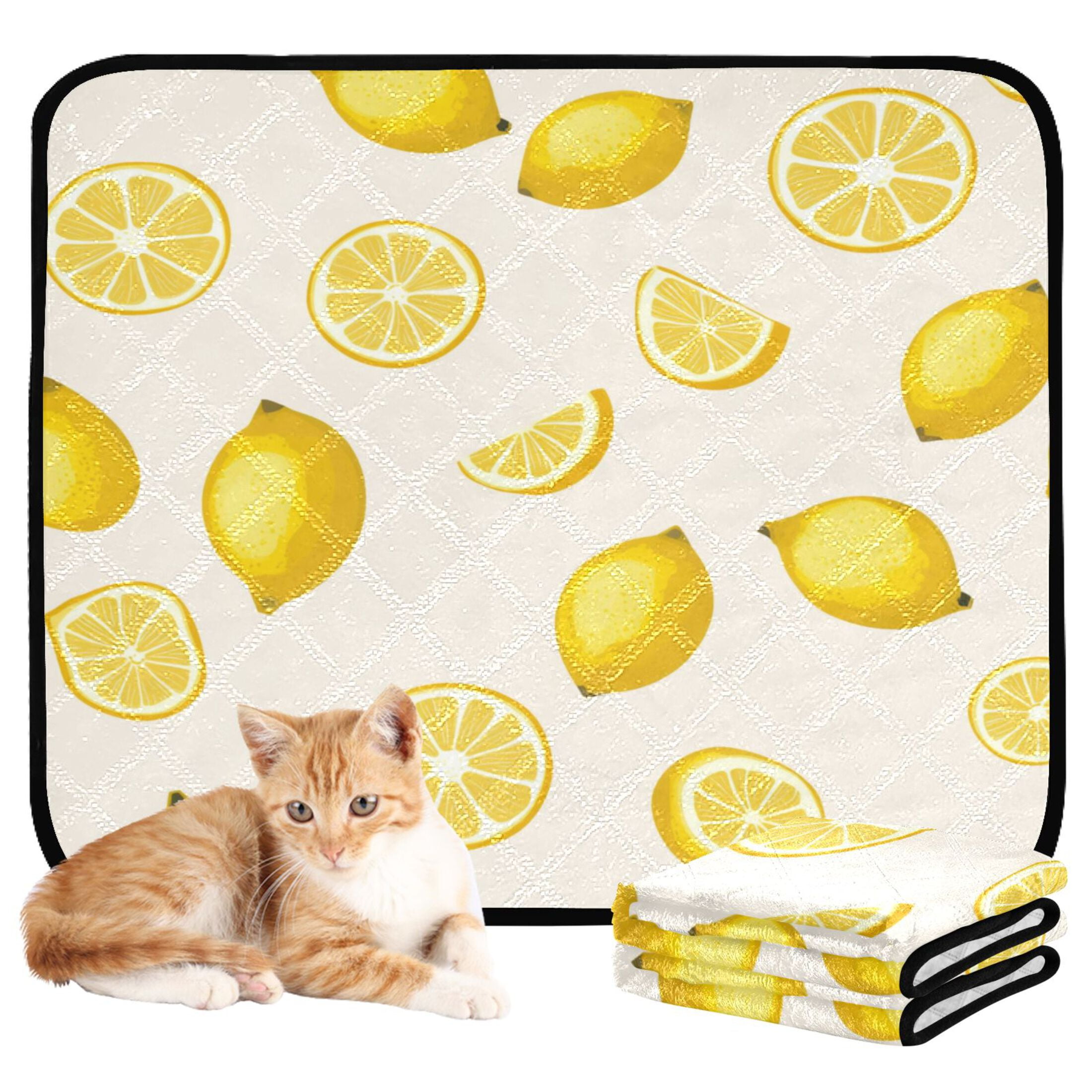 Washable Pet Pee Pads with Super Absorbent Reusable Training Pads for Dogs & Cats Yellow Lemon Pattern