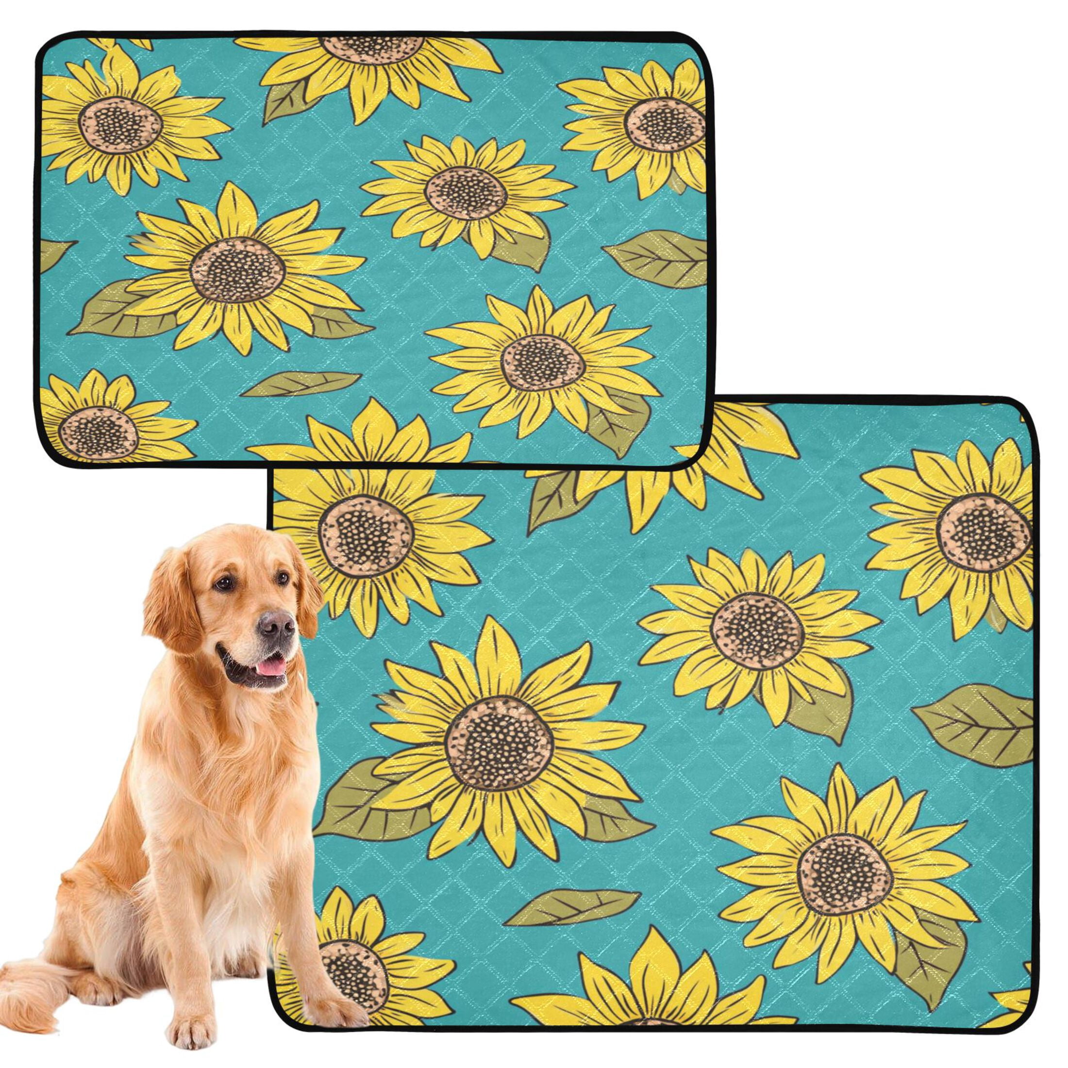 Washable Pet Pee Pads with Super Absorbent Reusable Training Pads for Dogs & Cats Yellow Sunflowers Pattern
