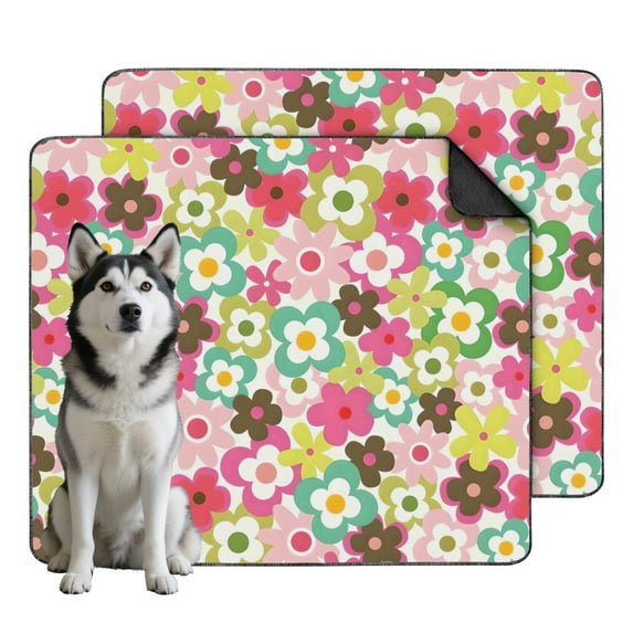 Washable Pet Potty Pad 2-Count, Reusable Training Mat with Super Absorbent Core and Quick-Dry Surface, Floral Design 35 Inch by 41 Inch