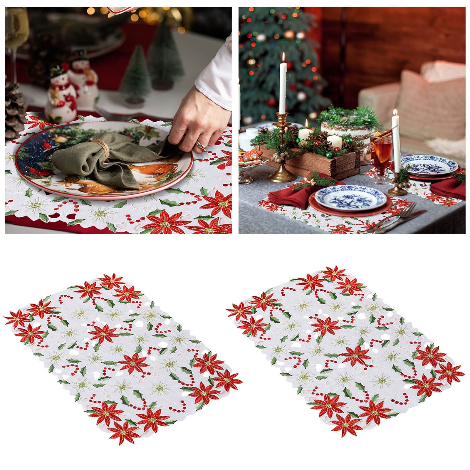 Washable Placemats,Placemats Embroidered Flower Hollow Placemats For
