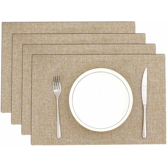 Washable Placemats Set of 4 Heat Resistant Cloth Table Placemats Double Layer Thick Linen Style Table Mats Non Slip Rectangular Plate Place Mats for Dining Table Setting, Beige