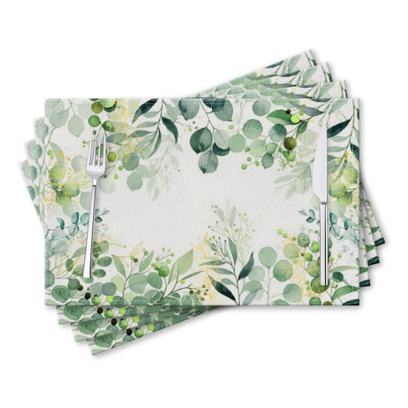 Washable Placemats Set of 4 for Dining Table, Boho Botanical Leaf Dining Table Placemats, 12x18 Inch Cotton Linen Table Mats for Kitchen Decor