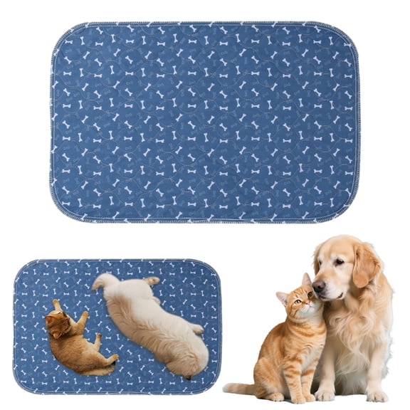 Washable Puppy Pee Pads With Pheromones, Reusable Dog Training Pad, Leak-Proof & Odor Control Pet Mat, Non-Slip Washable Potty Pad For Dogs & Cats, Blue Bone Print 16x24 in, Indoor Pet Training Mat