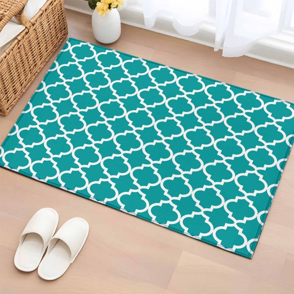 Washable Rectangle Area Rug 2x3ft Abstract Morocco Pattern Non-Slip Soft Living Room Rug , Modern Geometric on Teal Non-Shedding Bedroom Carpet for Home Dining Room