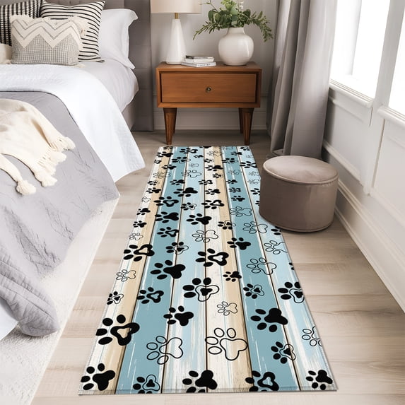Washable Rectangle Area Rug 2x6ft Pet Dog Paw Farm Wood Board Non-Slip ...