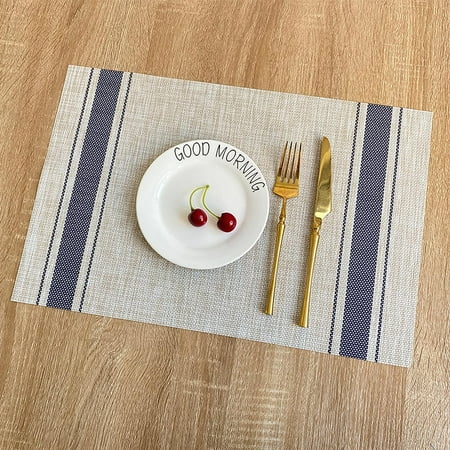 Washable Rectangular Indoor Placemats for Protect Table Set of 4, Non-slip Table Mats White and Blue
