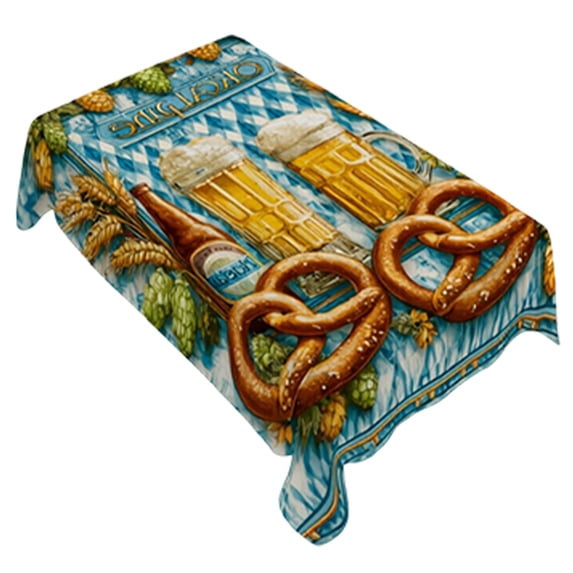 Washable Rectangular Oktoberfest Beer Pattern Tablecloth 140x140cm, Decor Fabric For Patio Kitchen Garden Party