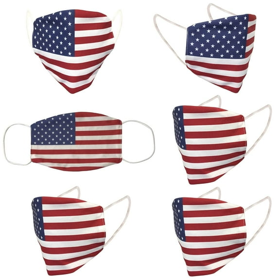 Washable & Reusable Anti-Dust Mouth Mask Protective USA Flag Design Face Cover, Plus Size, 6 Pieces