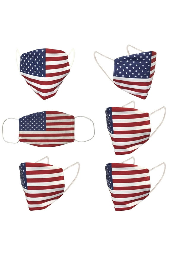 Washable & Reusable Anti-Dust Mouth Mask Protective USA Flag Design Face Cover, Plus Size, 6 Pieces