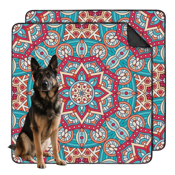 Washable Reusable Dog Pee Pads 48" x48" Mandala, Non-Slip Puppy Training Pads with Quick-Dry Technology for Crate and Floor Use