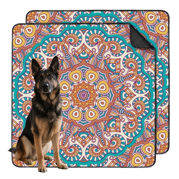 Washable Reusable Dog Pee Pads 48" x48" Mandala Print, Non-Slip Puppy Training Pads with Quick-Dry Layer for Crate and Floor Use.