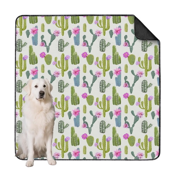 Washable and Reusable Dog Potty Pads with Stylish Greenery Design, Features a Non-Move Bottom for Stability on Smooth Surfaces (Plant patterns, 72"x72")