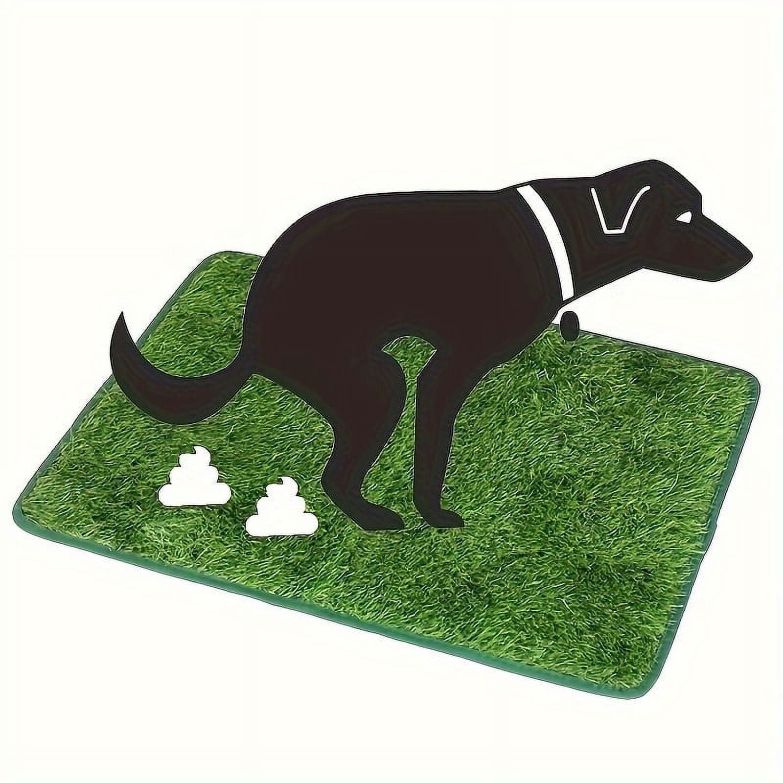 Washable & Reusable Dog Potty Training Mat - Odor-Control Artificial Grass Pad for Pets, Black Silhouette Design with Green Grass & White Poop Bags, Durable PEVA Material for Indoor/Outdoor Use