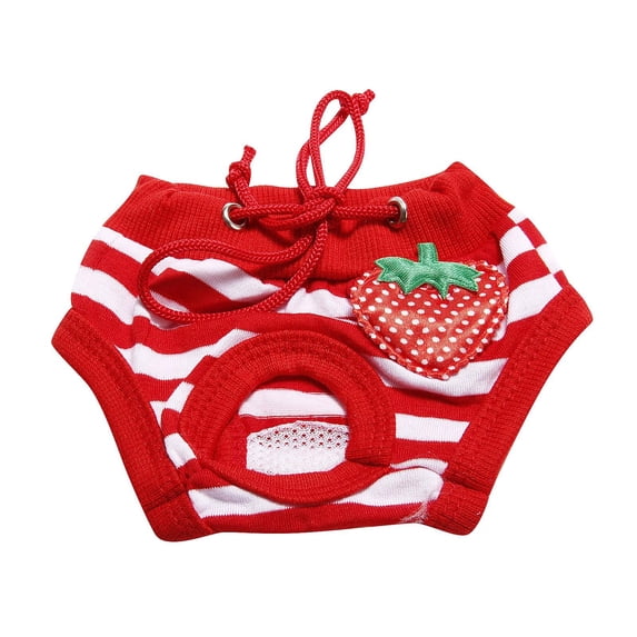 Washable Reusable Female Dog Diapers Xl Dog Diapers Female Cotton Striped Dog Underwear Female Dog Period Diapers for Heat Puppy Diapers Female Cute Red White Strawberry Design 1