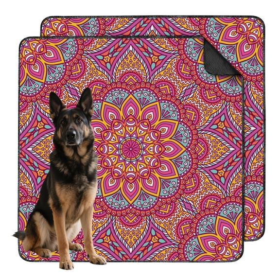 Washable Reusable Pee Pads for Dogs 48" x48" Mandala Pattern, Non-Slip Puppy Training Pads with Quick-Dry Layer for Crate and Floor Use.