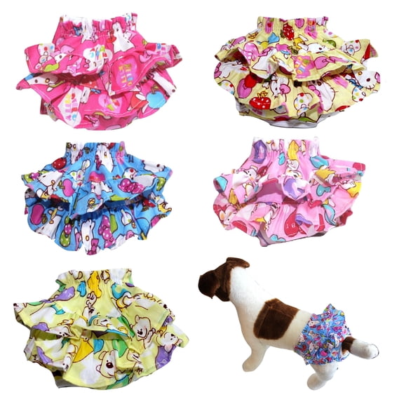 Washable, Reusable, Ruche Cotton Diaper Skirt, Pants for Small Dogs and Cats YELLOW sz Large (waist: 14" - 18")