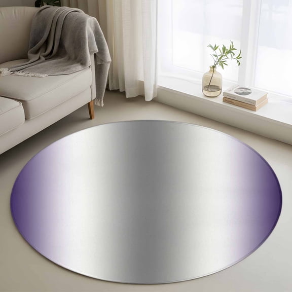 Washable Round Area Rug Abstract Gradient Purple Gray Circle Rugs Floor Carpet for Living Room Bedroom, Ombre Modern Art Soft Non Slip Round Rug 3ft