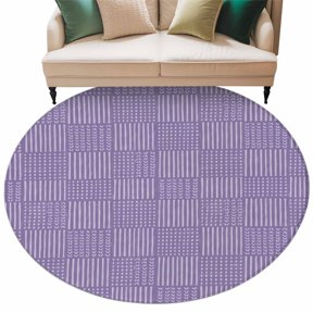 Washable Round Area Rug Abstract Stripe V-shaped Arrow Dot Circle Rugs Floor Carpet for Living Room Bedroom, Purple White Theme Soft Non Slip Round Rug 5ft