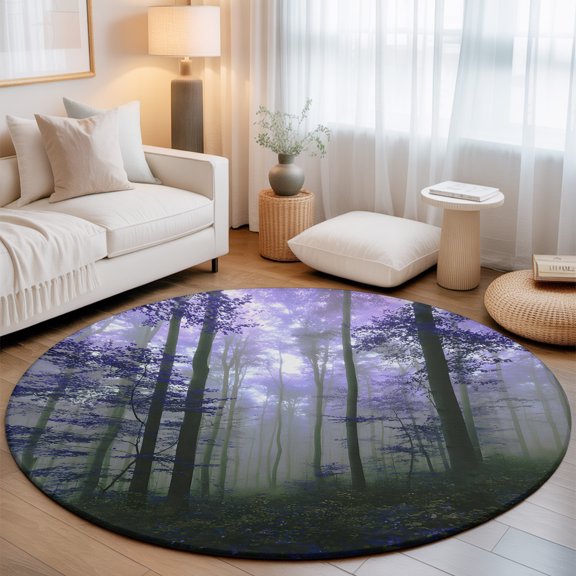 Washable Round Area Rug Autumn Thanksgiving Maple Circle Rugs Floor Carpet for Living Room Bedroom, Vintage Farm Purple Leaves Soft Non Slip Round Rug 3ft