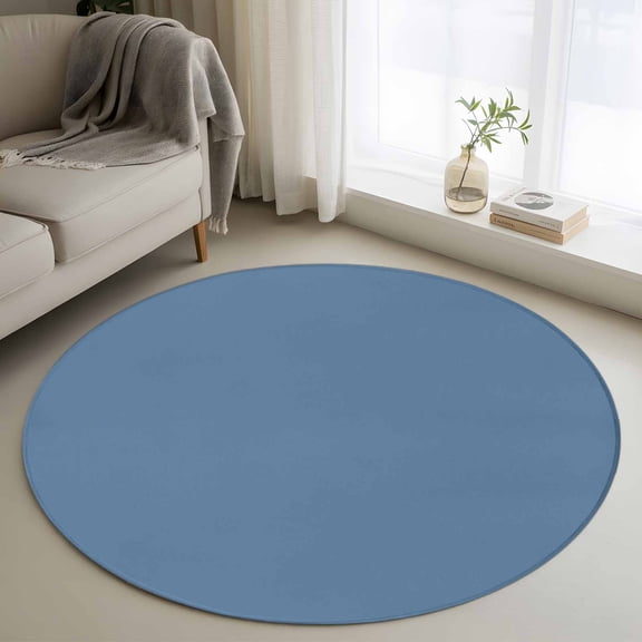 Washable Round Area Rug Blonde Blue Pure Color Circle Rugs Floor Carpet for Living Room Bedroom, Minimalist Style Soft Non Slip Round Rug 3ft