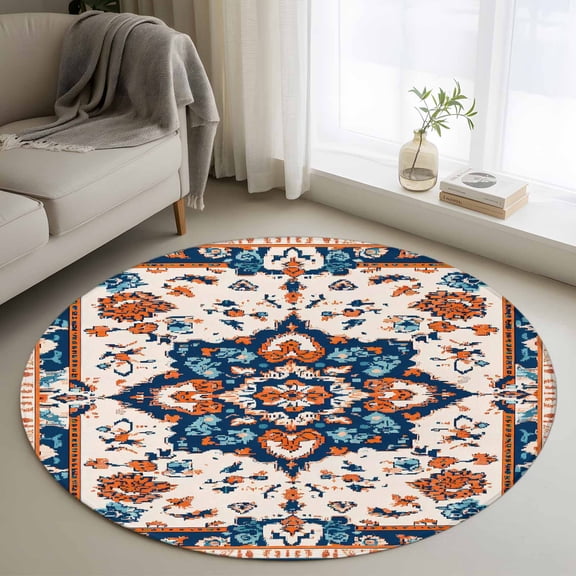Washable Round Area Rug Bohemia Tribal Western Pattern Circle Rugs Floor Carpet for Living Room Bedroom, Retro Native Aesthetic Soft Non Slip Round Rug 3ft
