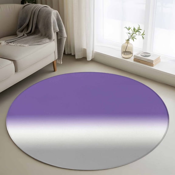 Washable Round Area Rug Classic Purple Grey Gradient Circle Rugs Floor Carpet for Living Room Bedroom, Ombre Art Soft Non Slip Round Rug 3ft