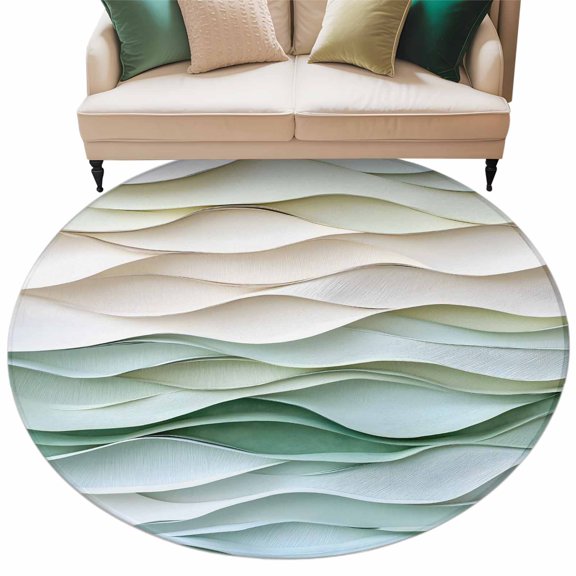 Washable Round Area Rug Classical Abstract Waves Texture Circle Rugs Floor Carpet for Living Room Bedroom, Watercolor Wavy Seamless Soft Non Slip Round Rug 5ft