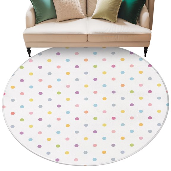 Washable Round Area Rug Colorful Polka Dot Circle Rugs Floor Carpet for Living Room Bedroom, Whimsical Boho Polka Dot Soft Non Slip Round Rug 5ft