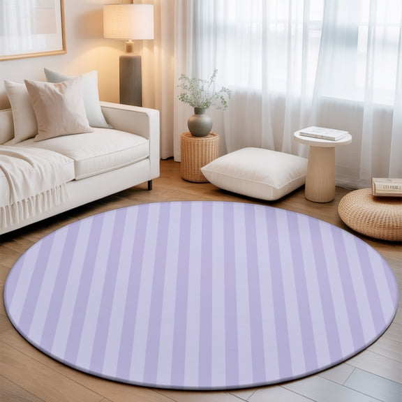 Washable Round Area Rug Country Lavender Purple Line Circle Rugs Floor Carpet for Living Room Bedroom, Modern Minimalist Stripe Soft Non Slip Round Rug 3ft