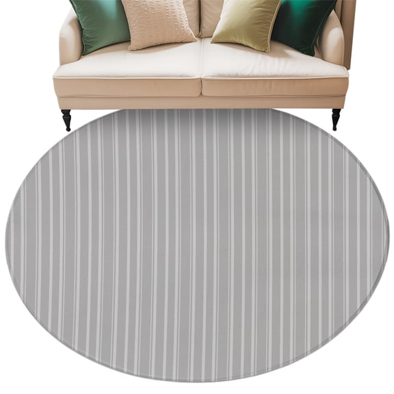 Washable Round Area Rug Light Gray White Stripe Circle Rugs Floor Carpet for Living Room Bedroom, Modern Minimalist Striped Soft Non Slip Round Rug 5ft